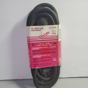 48-76-5010 Milwaukee 10' Quik Lok Juego de 2 cables con enchufe de bloqueo giratorio Nema 1-15P - Imagen 1 de 3