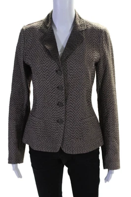 Elie Tahari Womens Textured Notch Collar Button Up Blazer Jacket Brown Size M - Image 1 of 4