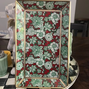 MacKenzie Childs Ramo de Invierno Latón Vidrio Bandeja Mediana 10" x 6.5” Plato de Baratija - Imagen 1 de 6