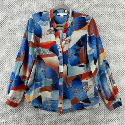 DIANEVONFURSTENBERG 纽扣衬衫 4 蓝色 Gilmore 花卉印花丝绸五颜六色 — 第 1/4 张图片
