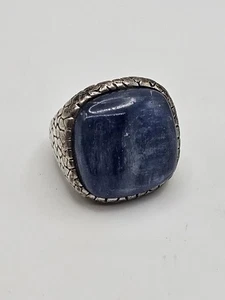 Pebbled Sterling Silver & Square Blue Kyanite Chunky Ring Size 5 - Picture 1 of 14