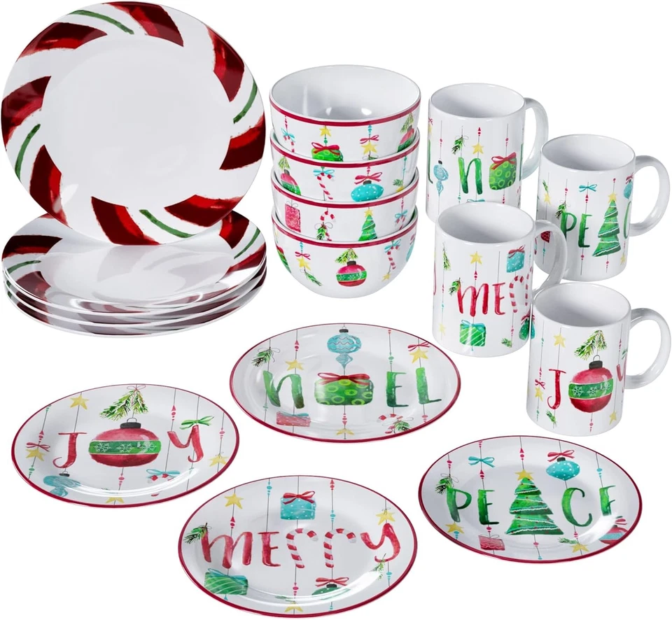 American Atelier 16-Piece Christmas-Themed Stoneware Dinnerware Set Green/Red  - Image 1 of 4