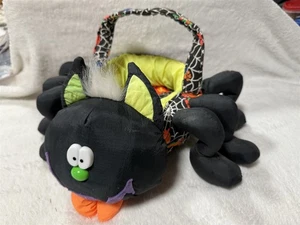 VINTAGE HALLOWEEN BLACK NEON SPIDER TRICK OR TREAT PAIL BASKET - Picture 1 of 12
