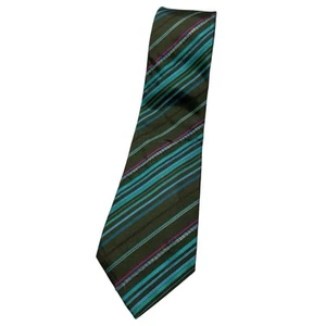 KENZO Men's 100%  Silk Necktie LUXURY Tie Green Blue Striped W:3.6" EUC - Picture 1 of 4