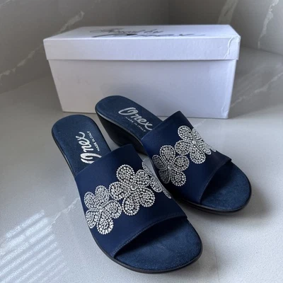 NUEVO EN CAJA Sandalias Onex Rory Talla 8 Azul Con Estrás Plateadas Sin Cordones Foto 1 de 4