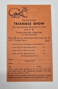 Princeton University Club of Rochester -Triangle Club-1951 Ticket Order Card - Picture 1 of 4