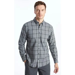 J. Crew Mens Slim Brushed Twill Cotton Windowpane Plaid Gray Shirt Sz Medium - Picture 1 of 13