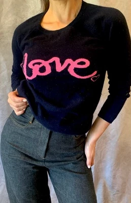 Suéter 100% CACHEMIRA Love Aqua XL Azul Marino/Rosa Suave Lujo Corte Clásico Nuevo con Etiquetas Diseñador Foto 1 de 4