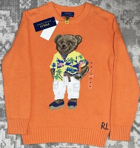 Polo Ralph Lauren Polo Bear Cotton Sweater Orange Boy Medium 10-12) NWT NEW - Picture 1 of 4