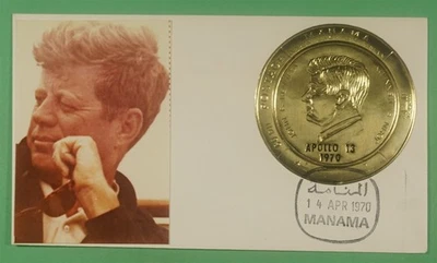 DR WHO 1970 AJMAN MANAMA FDC JOHN F KENNEDY JFK SPACE COIN TYPE GOLD R12336 - Image 1 of 2