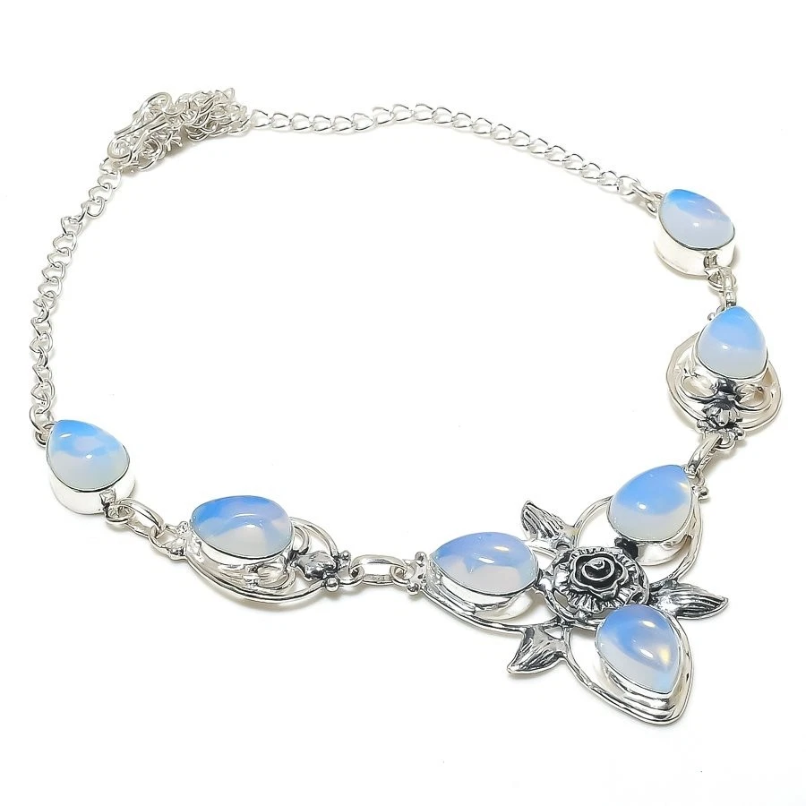 Opalite Gemstone Handmade 925 Sterling Silver Jewelry Necklace Size 18" - Image 1 of 1