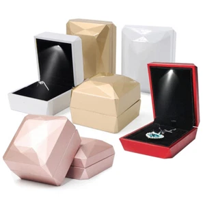 Lot of 1/3/5 Luxury Velvet Jewelry Ring Box Holder Case LED Lighted Wedding Gift - Picture 1 of 24