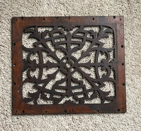 Antique Vtg Ornate Wood Register Grate Vent Air Return Square Cover 13”X11 1/4” Cover
