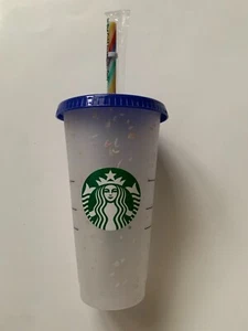 Starbucks Confetti Color Changing Cold Cup/Rainbow Straw 24 oz NEW - Picture 1 of 2