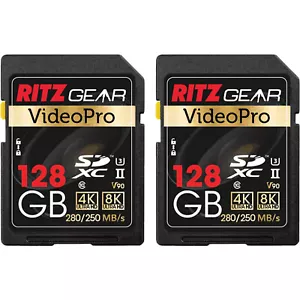 Ritz Gear 128GB High-Speed SDXC UHS-II SD Card, C10, U3, V90, HD & 8K - 2 Pack - Picture 1 of 5