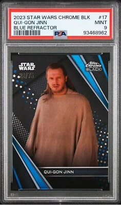 2023 Topps Star Wars Chrome Black Qui-Gon Jinn Blue Refractor #’d /75 PSA 9 #17 - Image 1 of 3