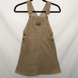 Vintage OshKosh Brown Corduroy Dress Jumper Overalls Pre 1980 USA Made Union Tag - Picture 1 of 14