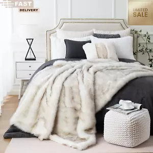BATTILO HOME Large Luxury White Black Fluffy Faux Fur Throw Blanket130x170cmSoft - Picture 1 of 10