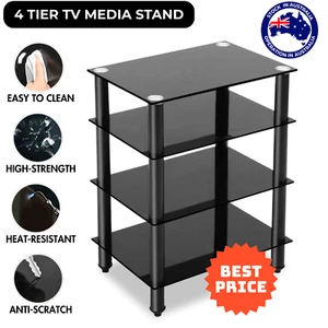 Media Stand Component Shelf 4 Tier Hifi Rack Black Entertainment TV Unit Cabinet - Picture 1 of 9