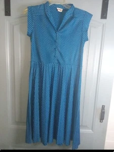 Q And R Vintage Kleid Faltenrock blau gepunktet - Bild 1 von 3