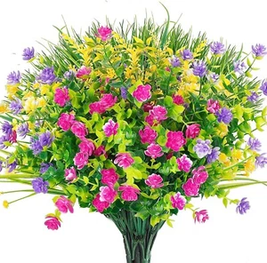 9Pcs Spring Flowers Artificial Flowers Outdoor Cemetery Flowers UV Resistant New - Picture 1 of 7