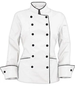 Abrigo Chef Chaqueta Mangas Largas Mujeres Doble Pecho Color Blanco Camisa de Cocina - Imagen 1 de 8