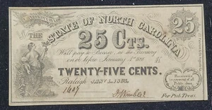 State of North Carolina 25 Cents January 1st, 1863 C 142. Printed on $3 sheet. - Picture 1 of 3