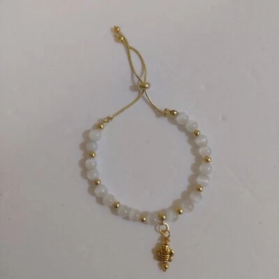 New Handcrafted Opal Bead Bee Charm Adjustable Bracelet  6"- 8" - Image 1 of 4