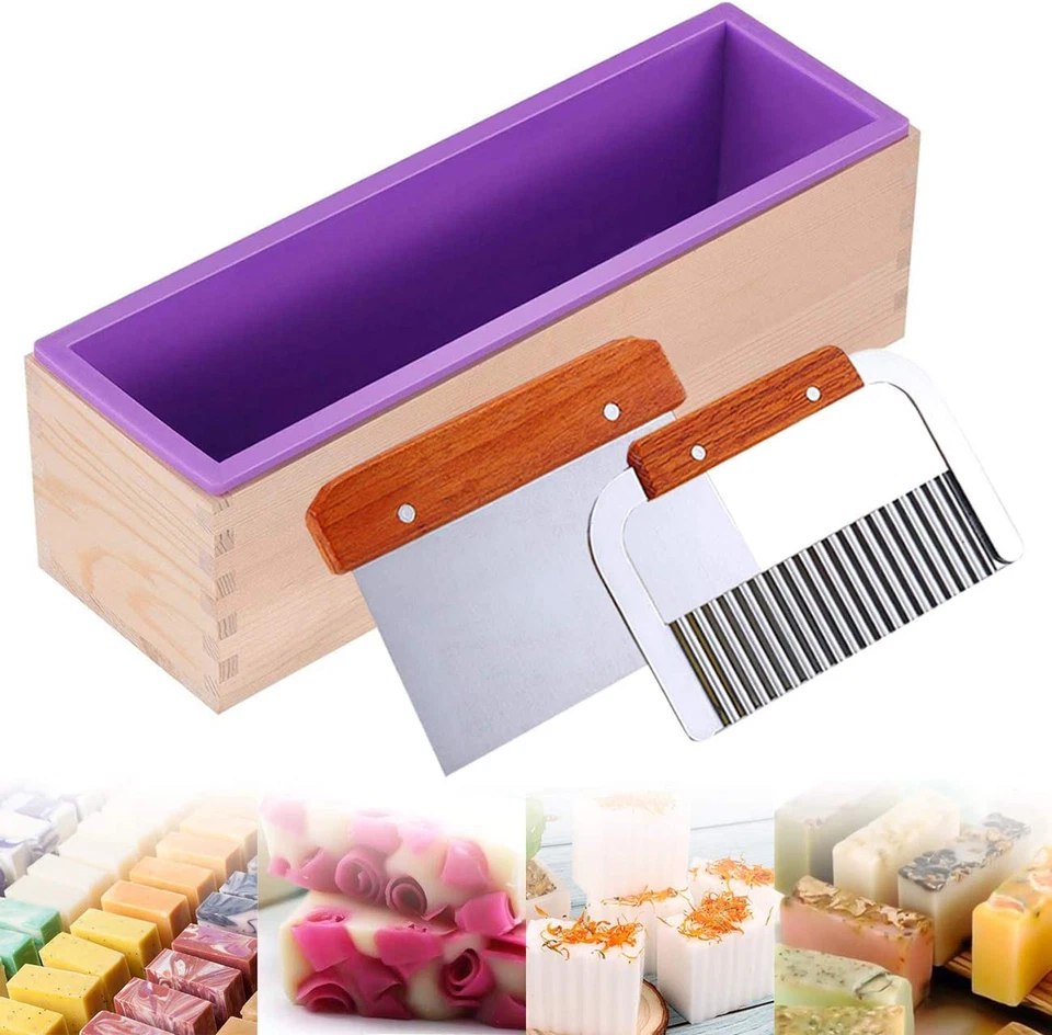 Ogrmar Silicone Soap Molds Kit-42 Oz Wooden Silicone Soap Rectangular Mold with