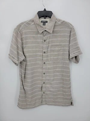 Eddie Bauer Shirt Mens Large Brown Stripe Short Sleeve Woven Linen Button Up - Image 1 of 4
