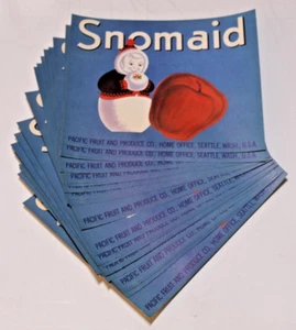 Original 25 SNOMAID half box apple crate labels PF&P Yakima WA wholesale - Picture 1 of 2