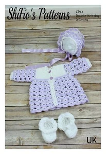 Patrón de ganchillo para bebés chaqueta, capó y botines, 0-3 meses, términos del Reino Unido CP14 - Imagen 1 de 7