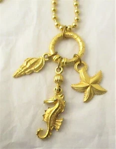 Long Gold Ball Chain Necklace w/ Beach Charms - Picture 1 of 3