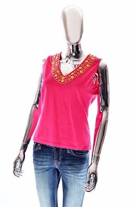 Maria Di Ripablanca rosa Perlen italienisches Blumen Rosetten Top Damen Größe 12 - Bild 1 von 3
