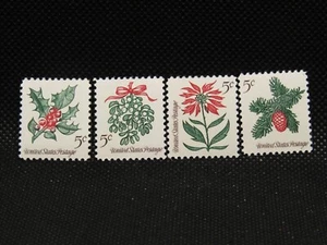 United States 5¢ Christmas Flowers Holly Postage Stamp #1254-57 - Picture 1 of 2