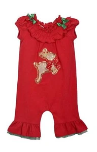 Bonnie Jean Christmas 1 Pc Red with Leaping Reindeer Applique Smocked Pants Set - Picture 1 of 1