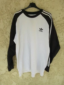 T-shirt ADIDAS rétro vintage TREFOIL jersey blanc manches longues noir coton XXL - Picture 1 of 5