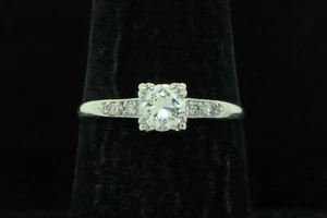 Art Deco (ca. 1938) 14K White Gold .51ct+/- Transition Cut Diamond Ring (7 3/4) - Picture 1 of 5