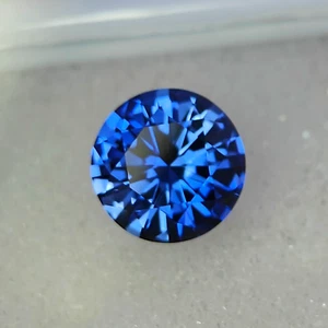 Precision Cut, 4.45 ct Lab Royal Blue Sapphire, 10 MM Diamond Cut Blue Sapphire - Picture 1 of 4