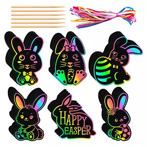 24 Easter Scratch Art Rainbow Paper Scratchboard for Kids Craft Drawing Writing - Picture 1 of 12
