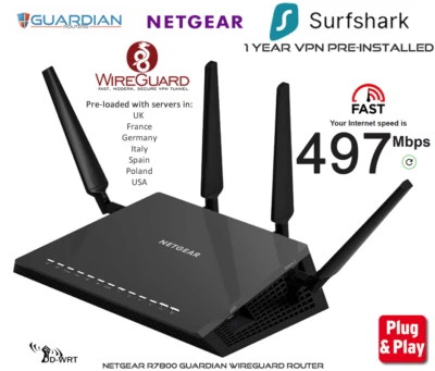 Netgear R7800  Guardian Wireguard  Pre-Configured VPN Router +1Yr VPN Installed - Image 1 of 3