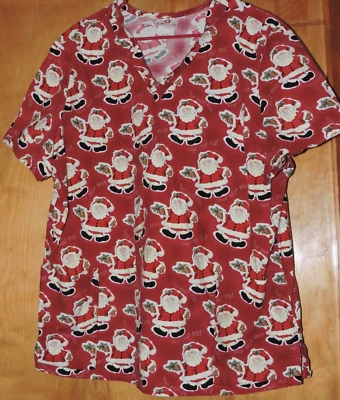 White Cross SZ XL Santa Scrub Top 100% cotton 2-pockets - Image 1 of 4