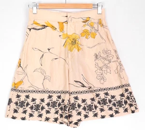H&M Womens Shorts Size 34 8 Beige Yellow Black Floral High Waist Satin Viscose - Picture 1 of 12