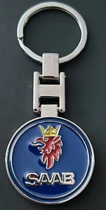 🇬🇧SAAB Logo HIGH QUALITY Double Sided Keyring CHROME & ENAMEL - Picture 1 of 8