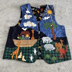 Vintage Vest Womens Medium Noahs Arc Applique Reversible Animal Print Open Front - Picture 1 of 7
