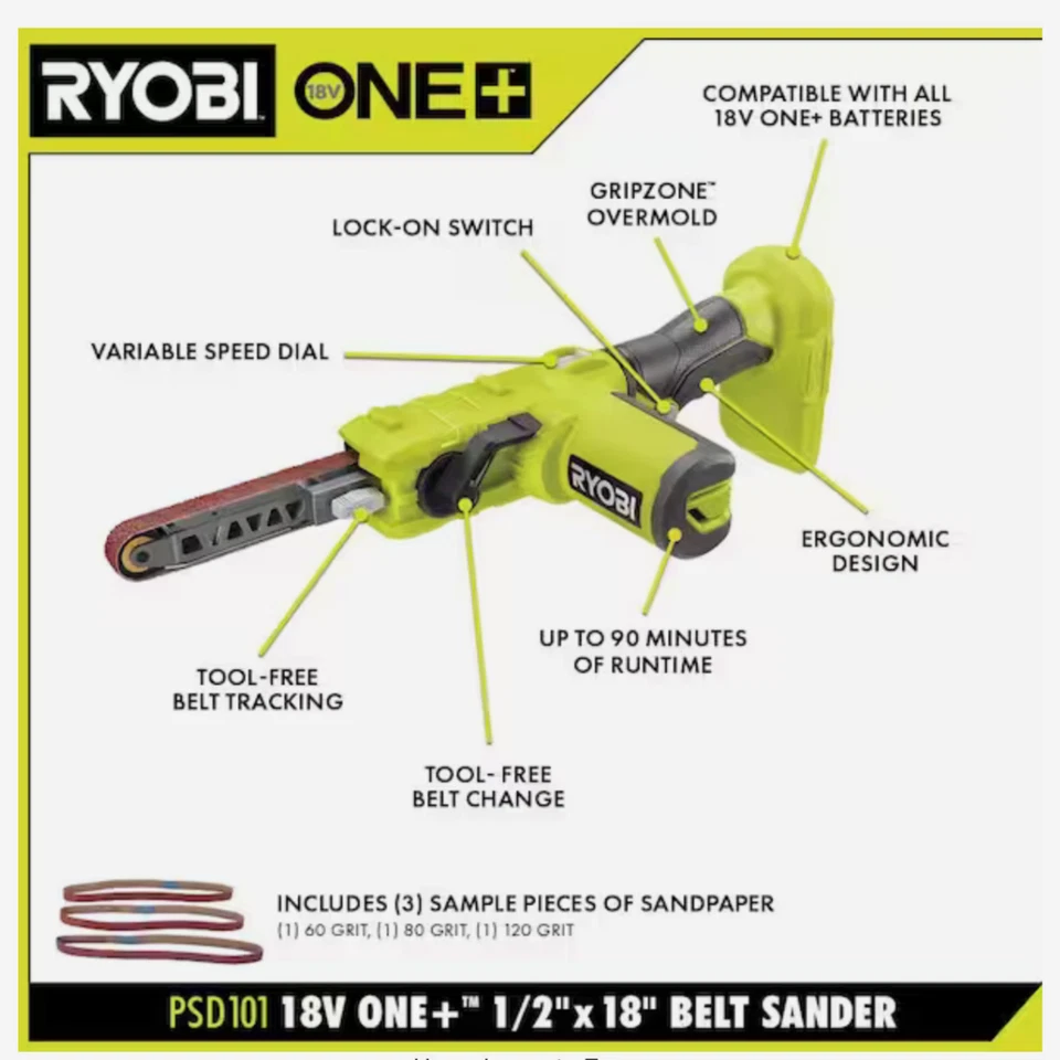 Lixadeira de cinta Ryobi ONE+ 18V sem fio 1/2" PSD101B também é enviada para Porto Rico - Imagem 1 de 1