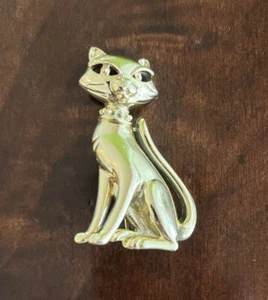 Cat Brooch Signed Ajc Silver Tone Cat Pin - Picture 1 of 5
