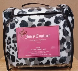 Set lenzuola peluche Juicy Couture 4p KING bianco/nero/grigio stampa leopardata morbide e accoglienti - Foto 1 di 3