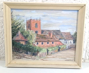 Vintage Oil On Board 'Village Church Scene' Signed By Artist - 9.5" x 11.5" - Picture 1 of 8
