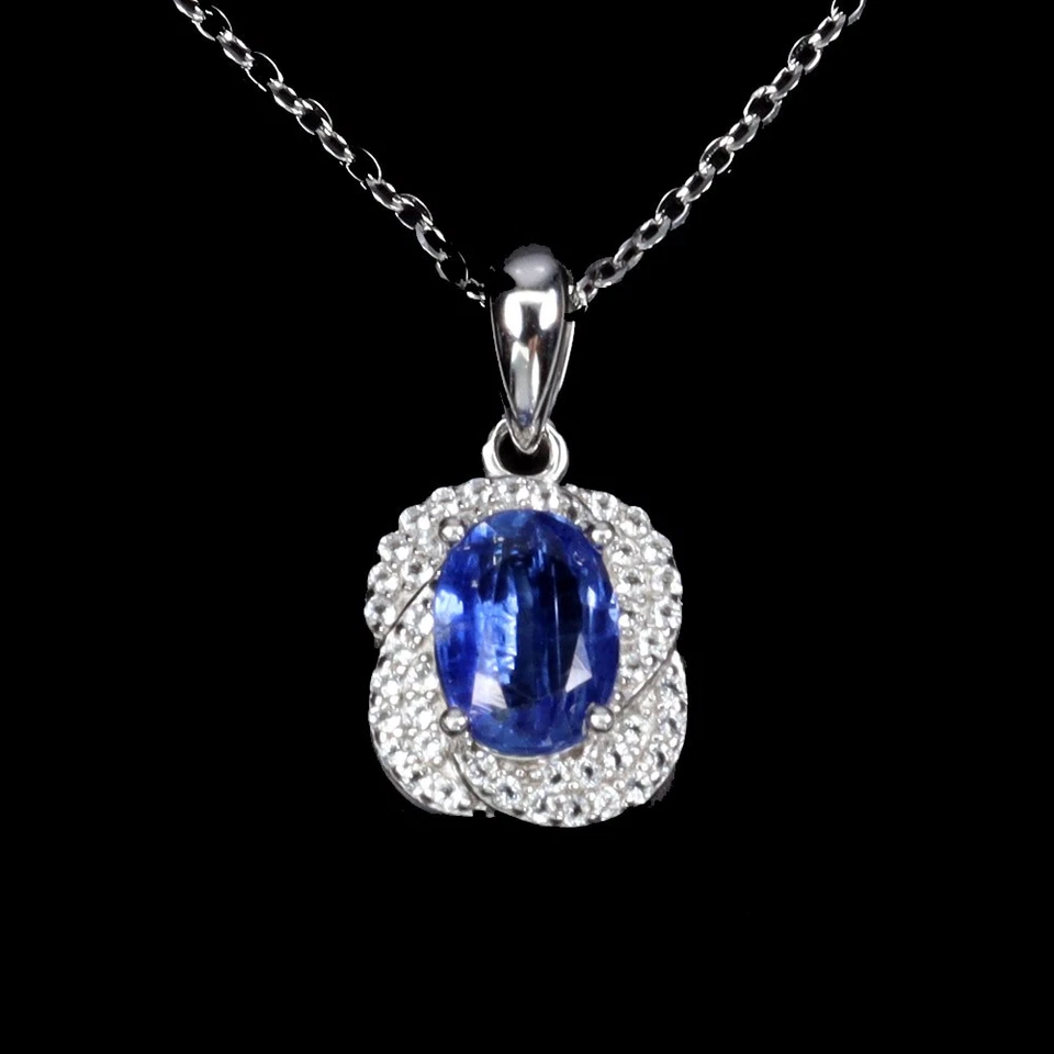 Collar de plata de ley 925 ovalado cianita 8x6 mm topacio piedras preciosas naturales joyería Foto 1 de 4